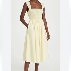 Staud | Ida Smocked Poplin Midi Dress | Yellow